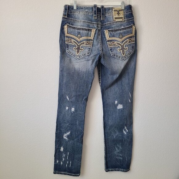 Rock Revival Neruda Straight Distressed Denim Jeans Size 32x34 Blue #1
